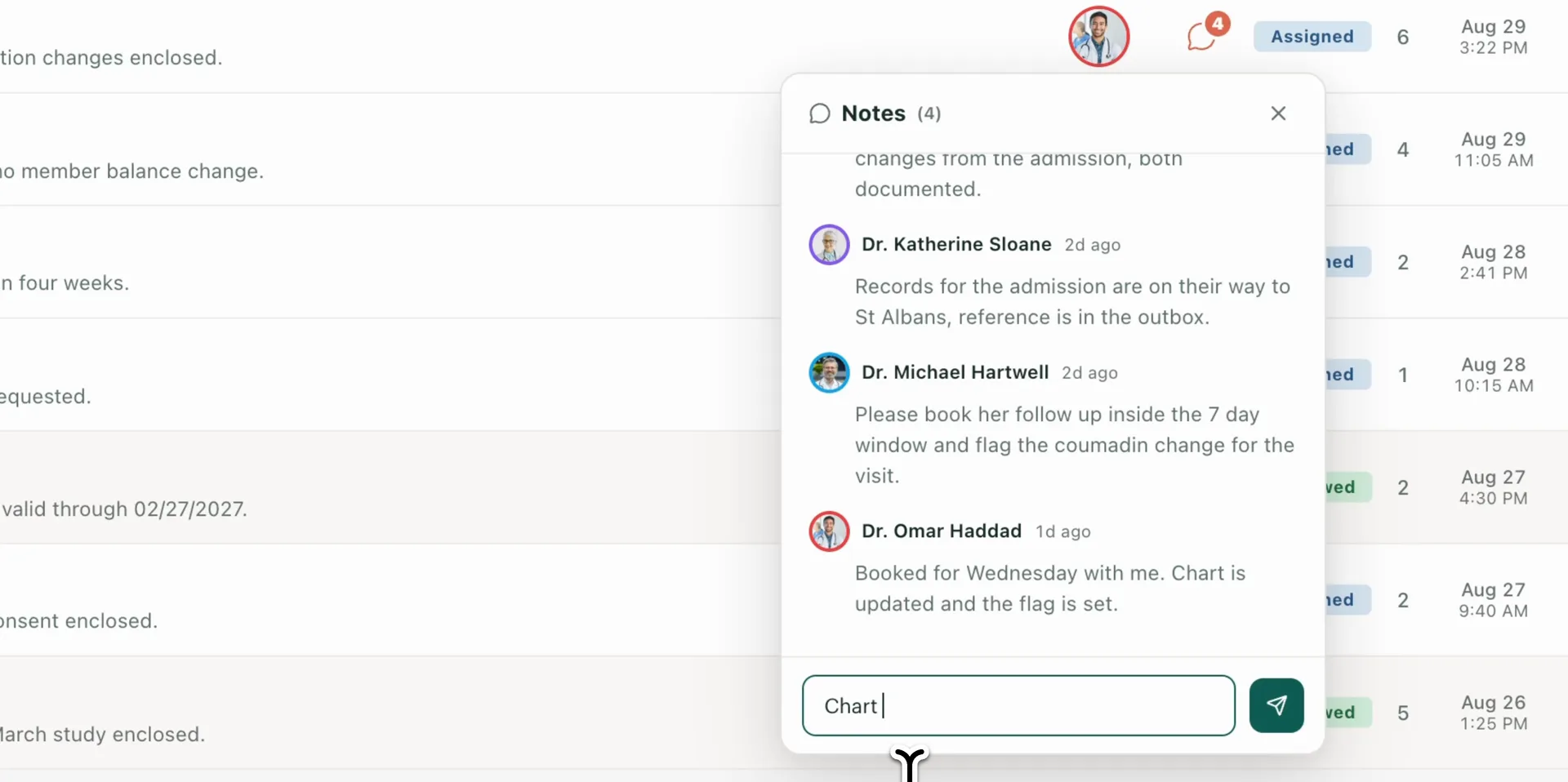 Reading a note thread on a received fax and adding a note